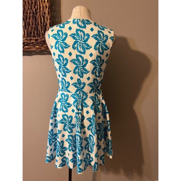Diane von Furstenberg Textured Cotton Blue White A Line Dress 6 New - Picture 2 of 8